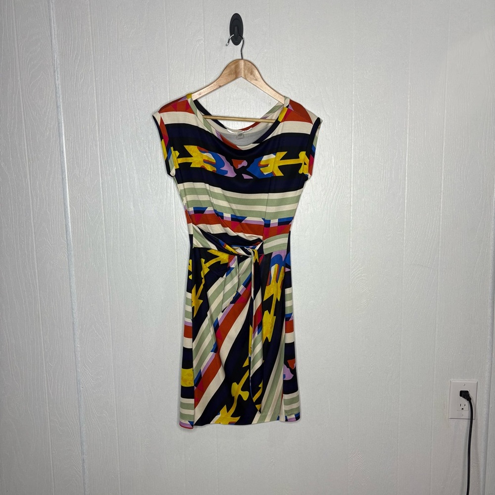 Diane von Furstenberg Multi Color Abstract Silk Sleeveless Side Tie Dress Sz 6